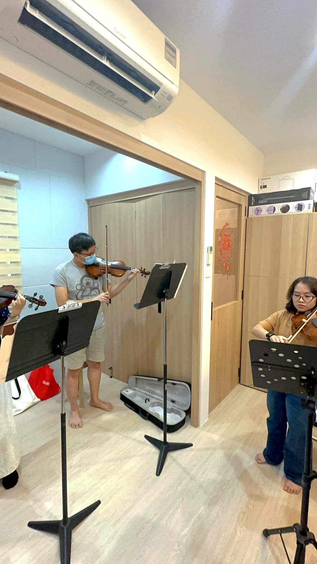 A lesson room with violin and music stand